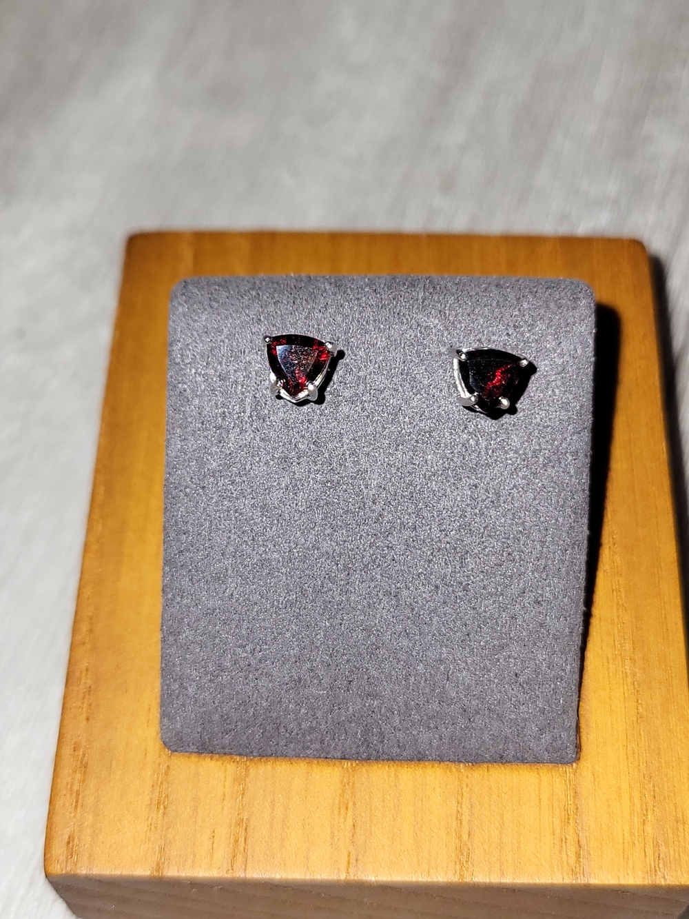 Garnet Red Trillion Stud Earrings -925 Sterling Silver Setting